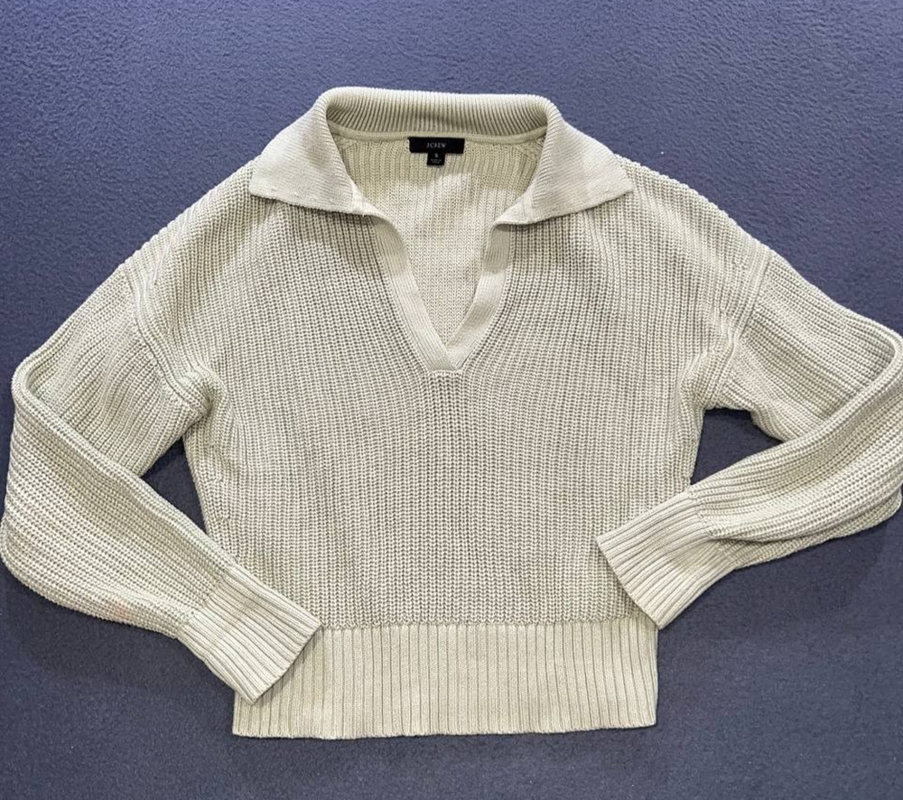 J Crew Collared Cotton Beach Sweater Women's V-Neck Ribbed Knit Polo S A010256